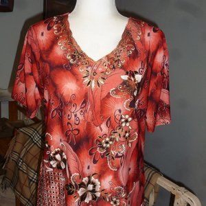 TC FASHION .. Super cute FLORAL embroidered  BLOUSE sz L